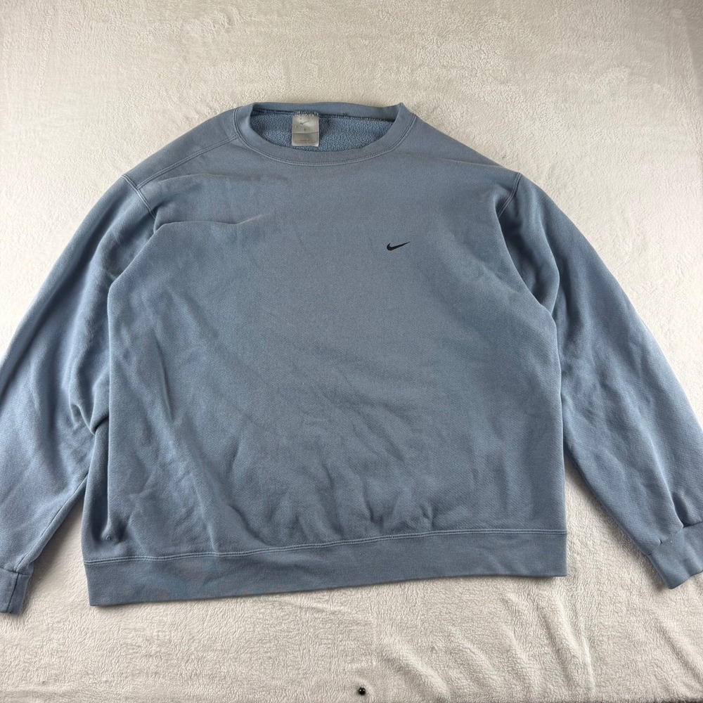 Vintage Nike Sweatshirt Mini Swoosh Blue Mens XL Made in USA Crewneck Pullover